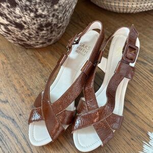 Saks Fifth Avenue Brown Leather Wedge Sandals